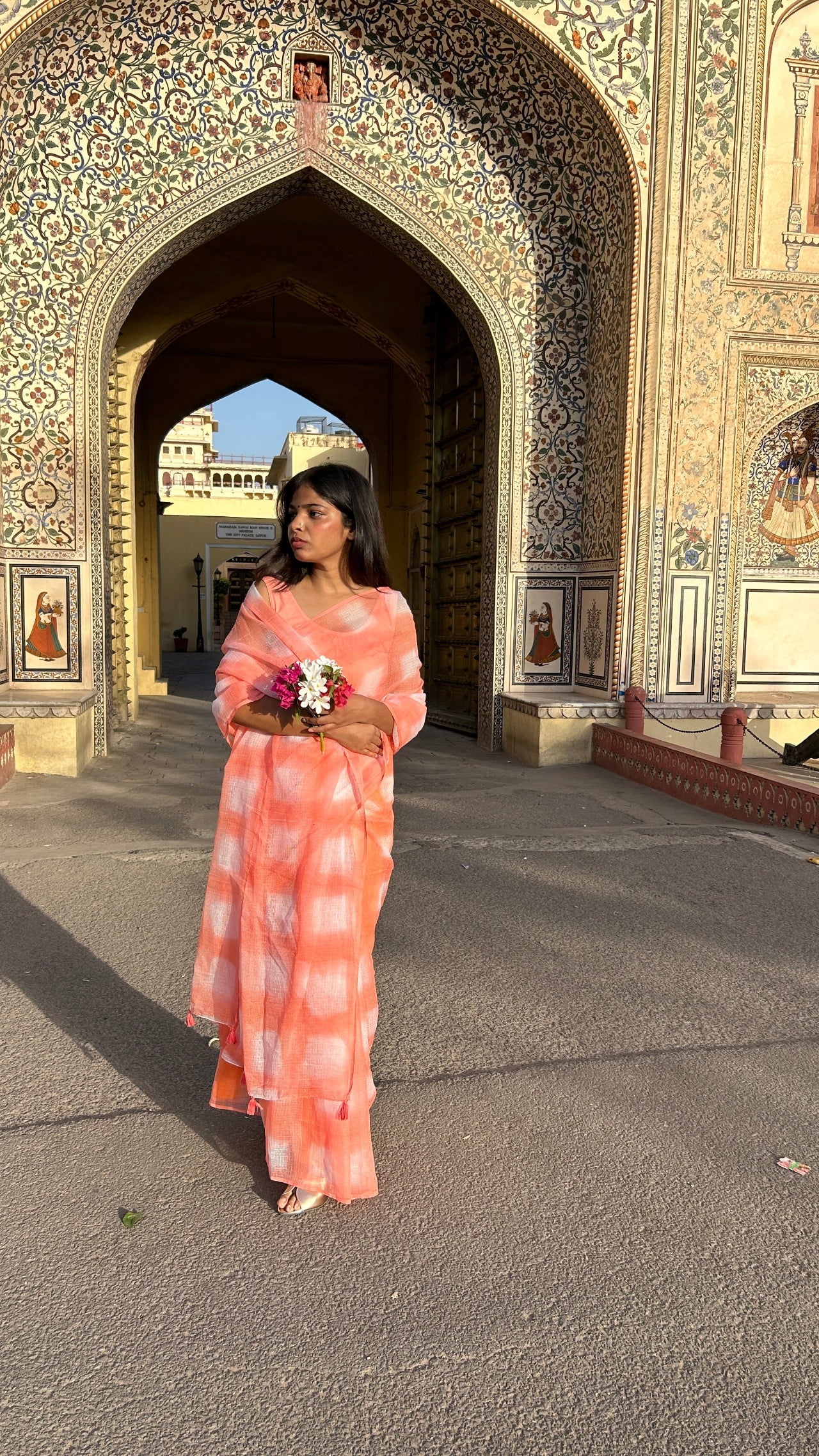 PEACH  Kota doriya tie&dye saree