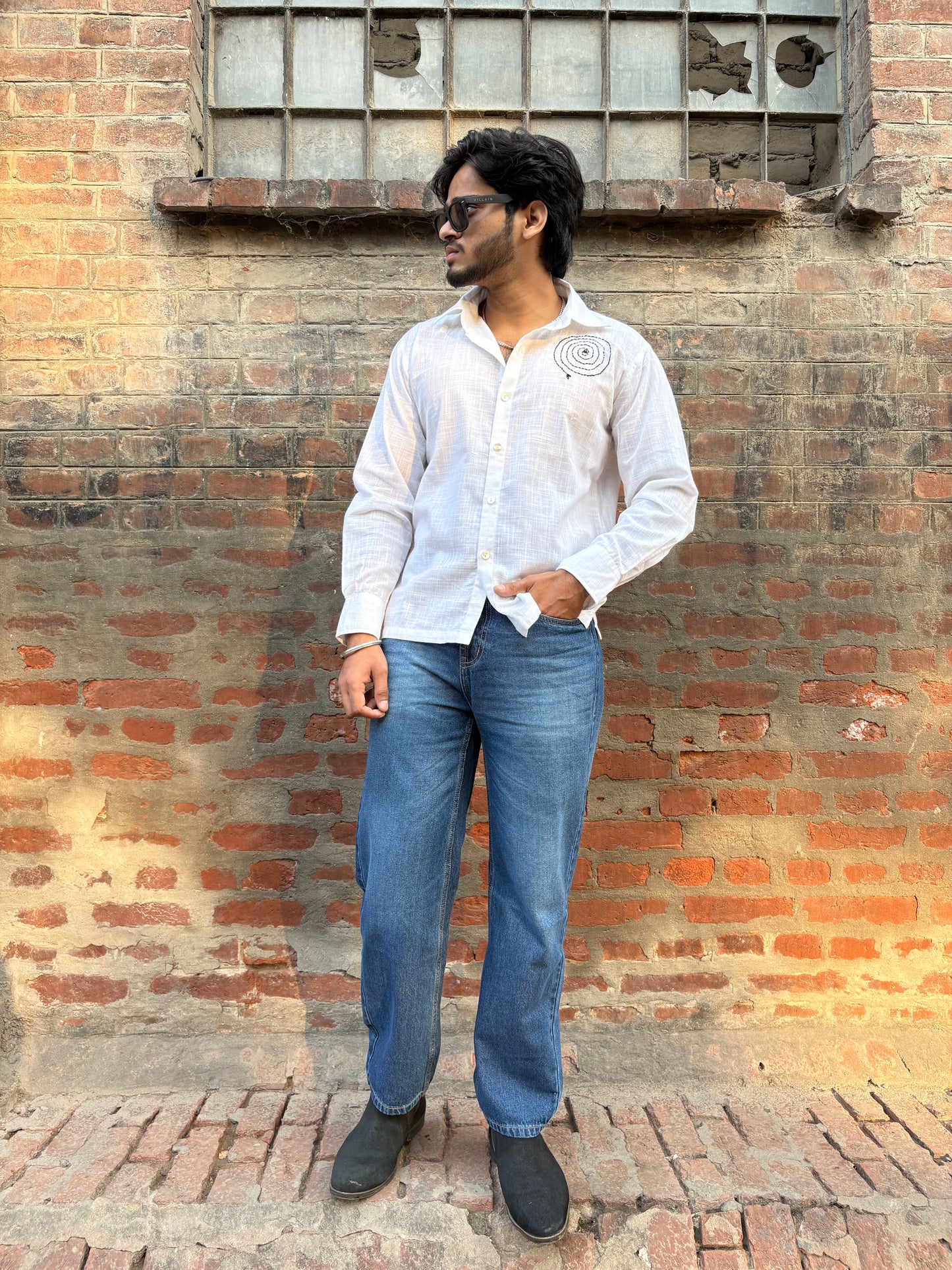 White Hand Embroidered men's cotton shirt