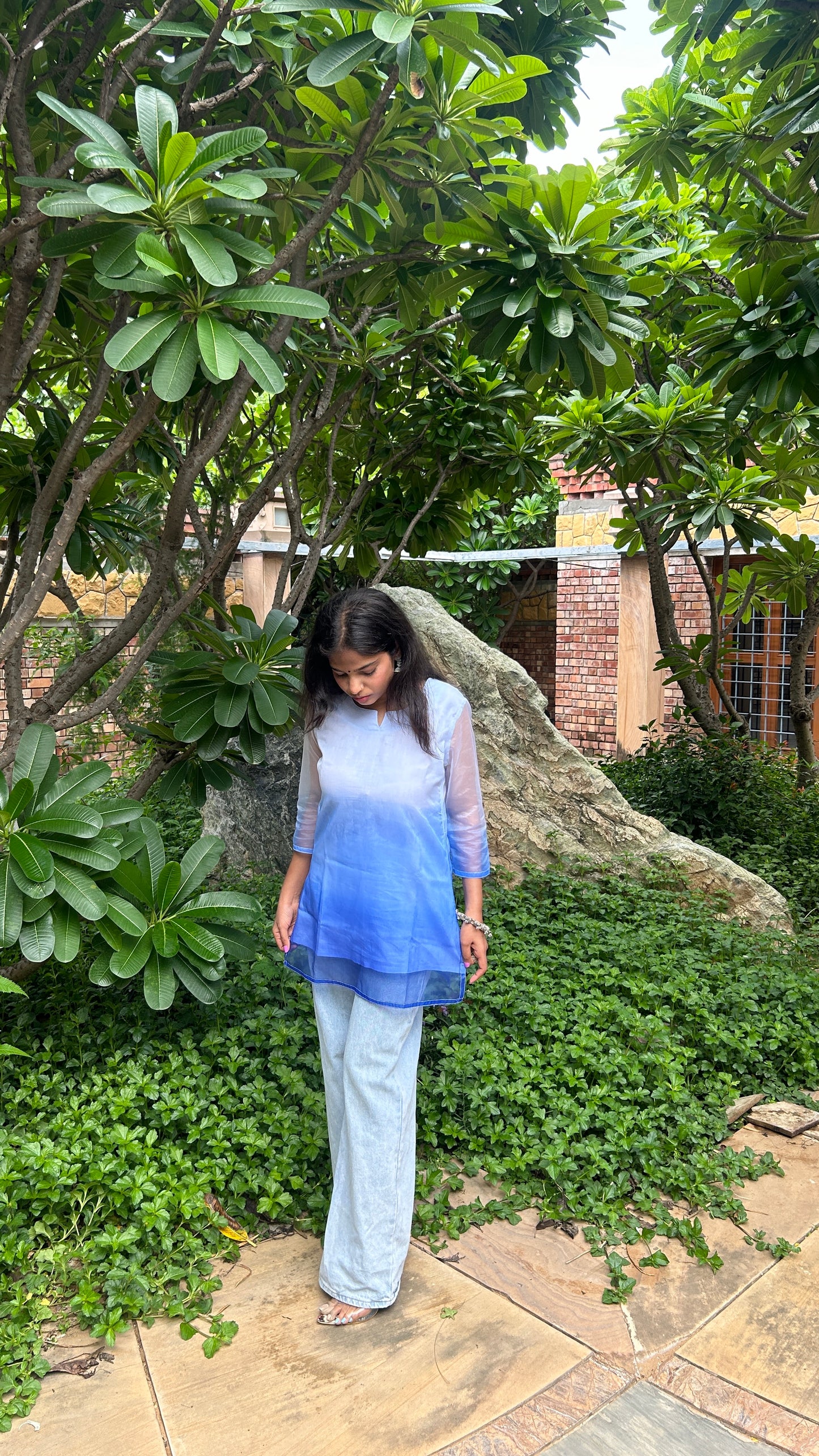 DARK BLUE OMBRE SHORT KURTI