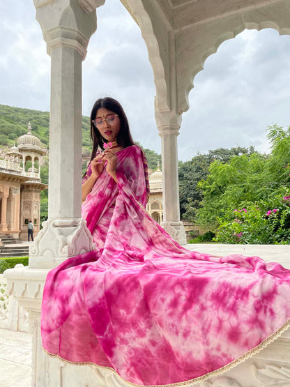 Fuchsia tie&dye saree