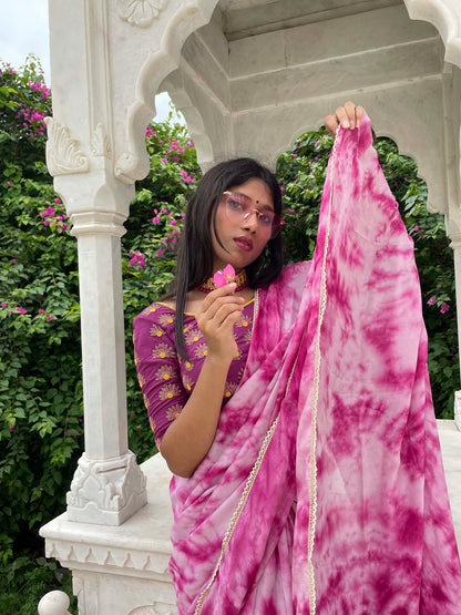 Fuchsia tie&dye saree