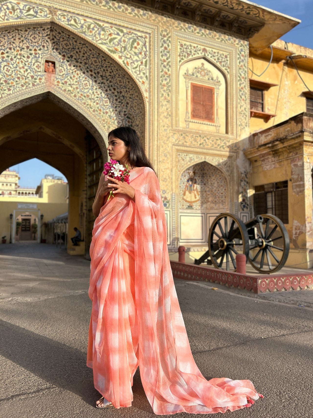 PEACH  Kota doriya tie&dye saree