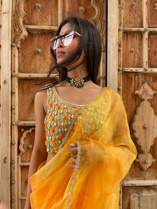 YELLOW tie&dye saree