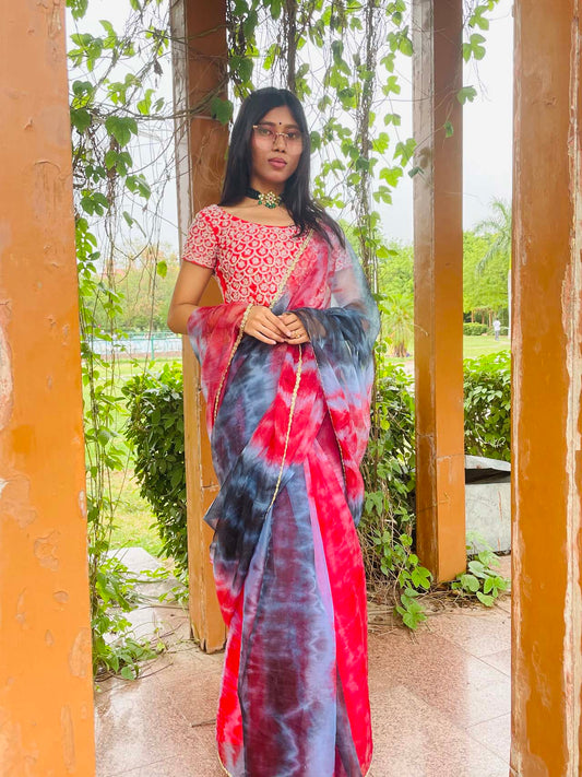 RED  tie&dye saree