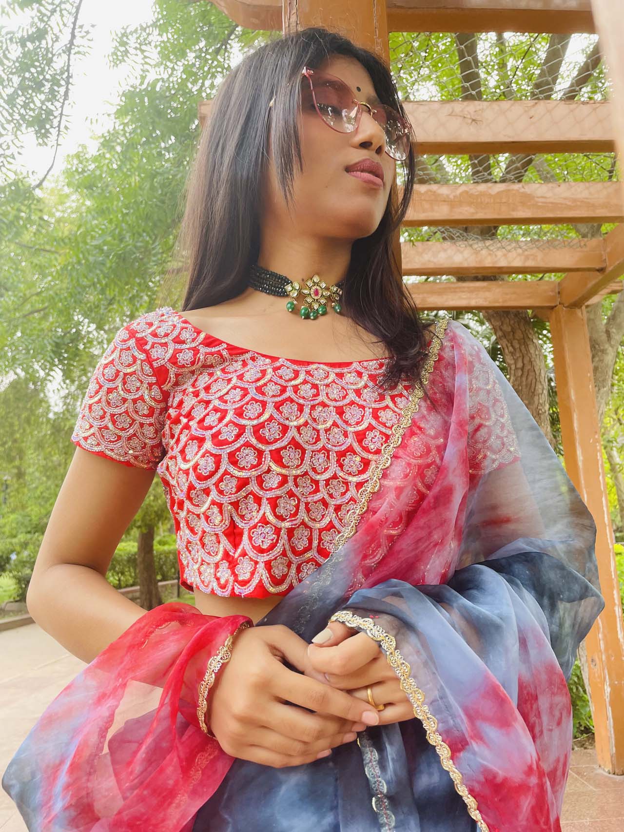 RED  tie&dye saree
