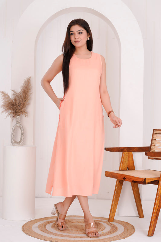 PEACH SHIFT LONG DRESS