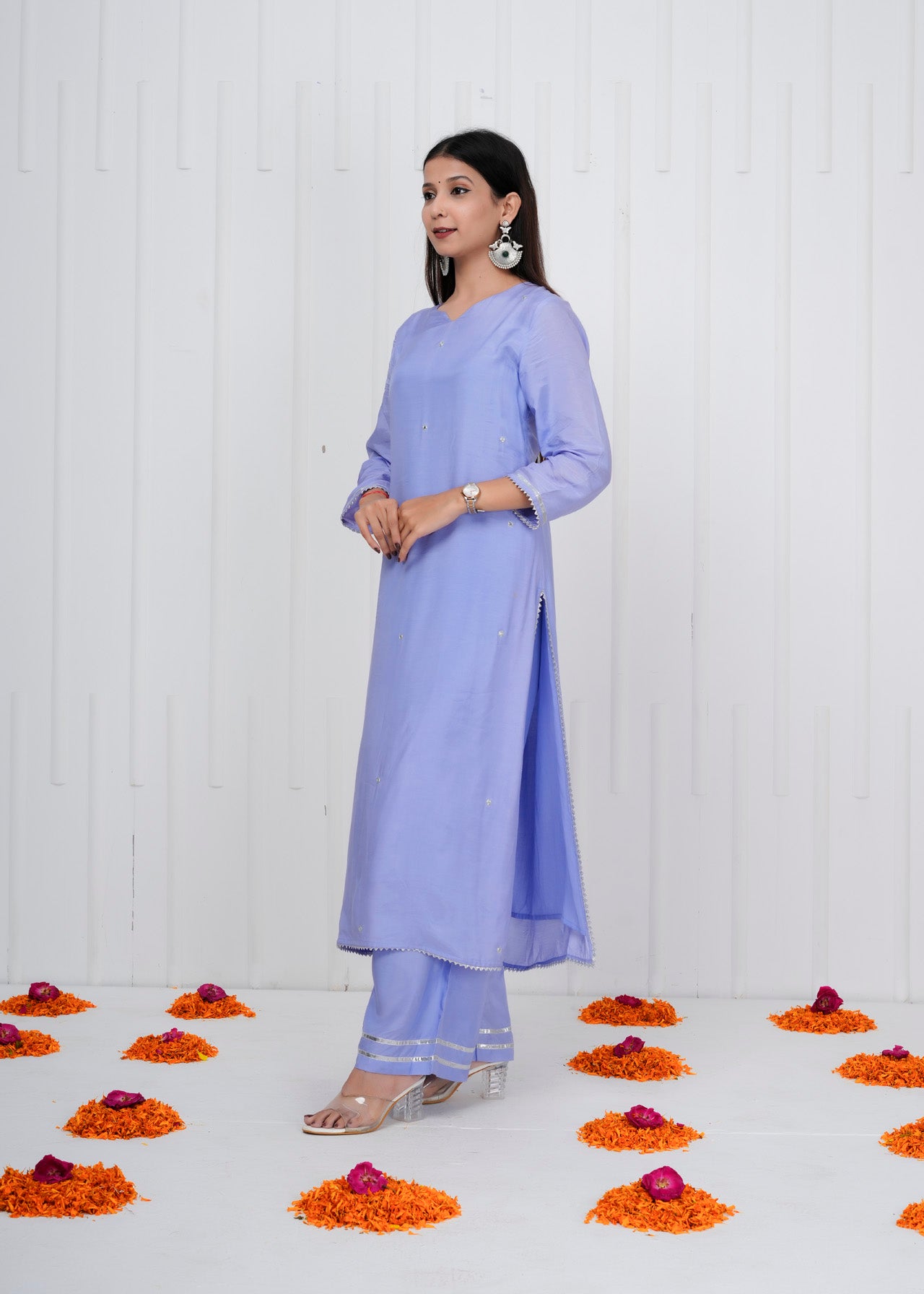 Lavender Muslin Co-ord Set with Kurta & straight pant