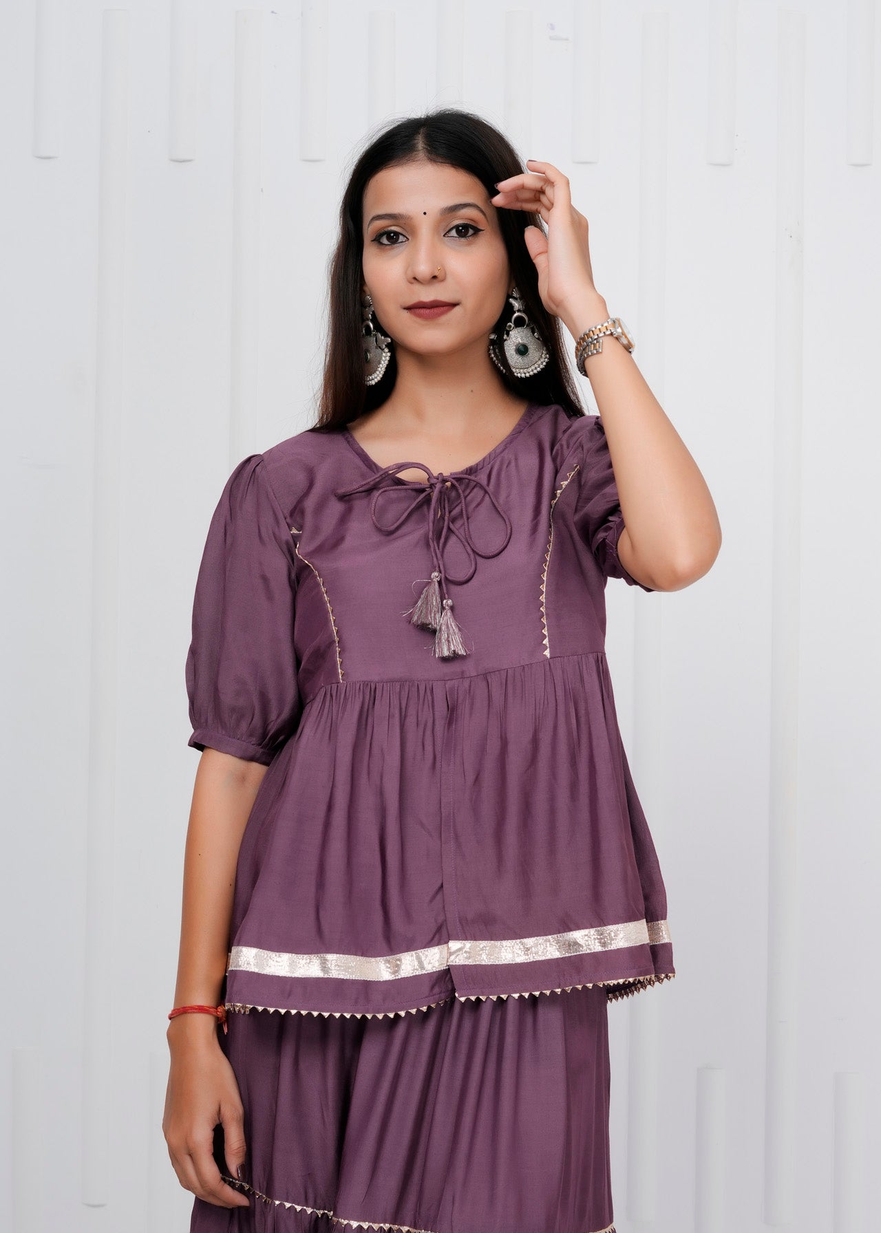Orange Muslin Co-ord Set with Tiered Skirt & Peplum Top