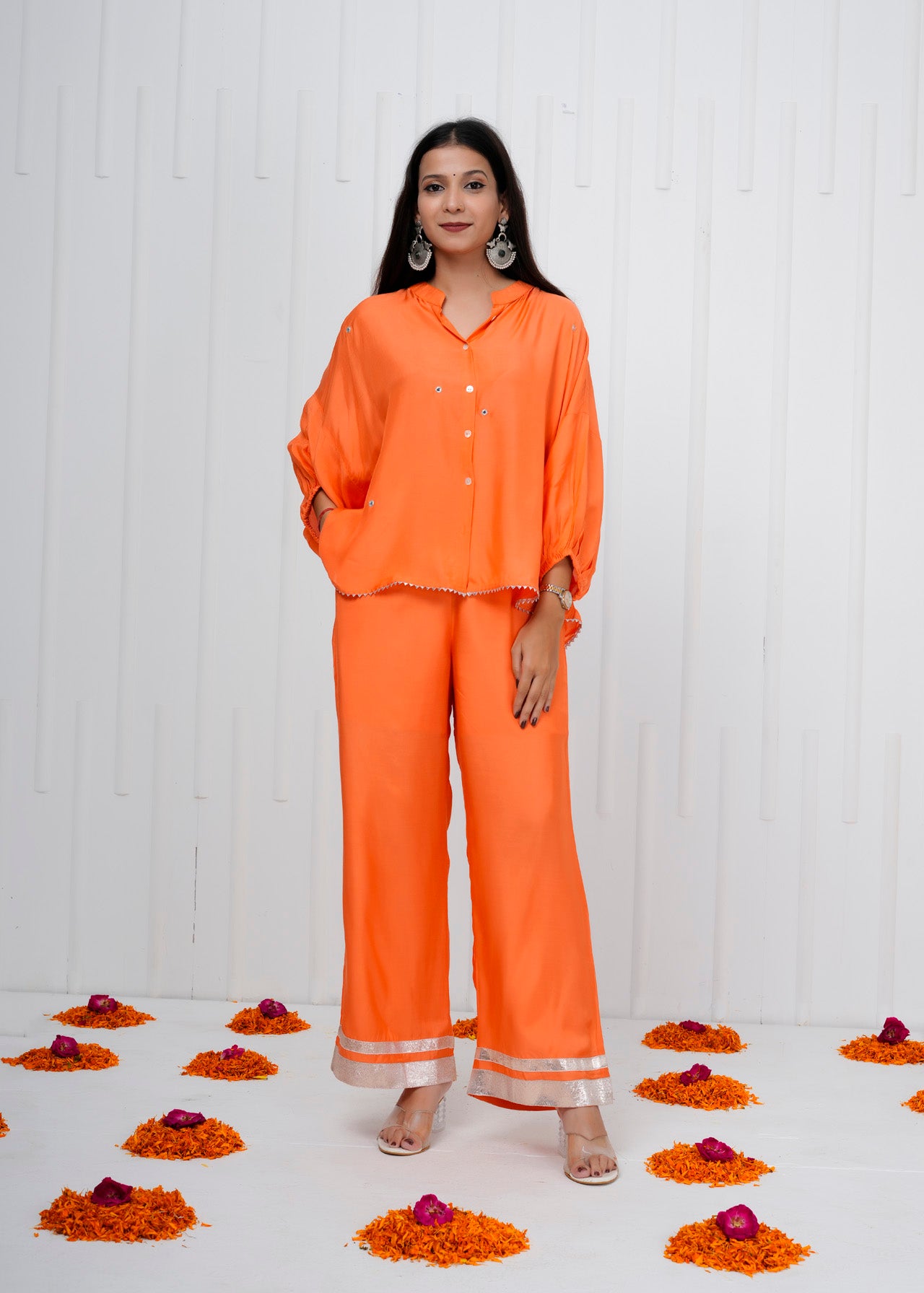 Glow Orange Muslin Co-ord Set
