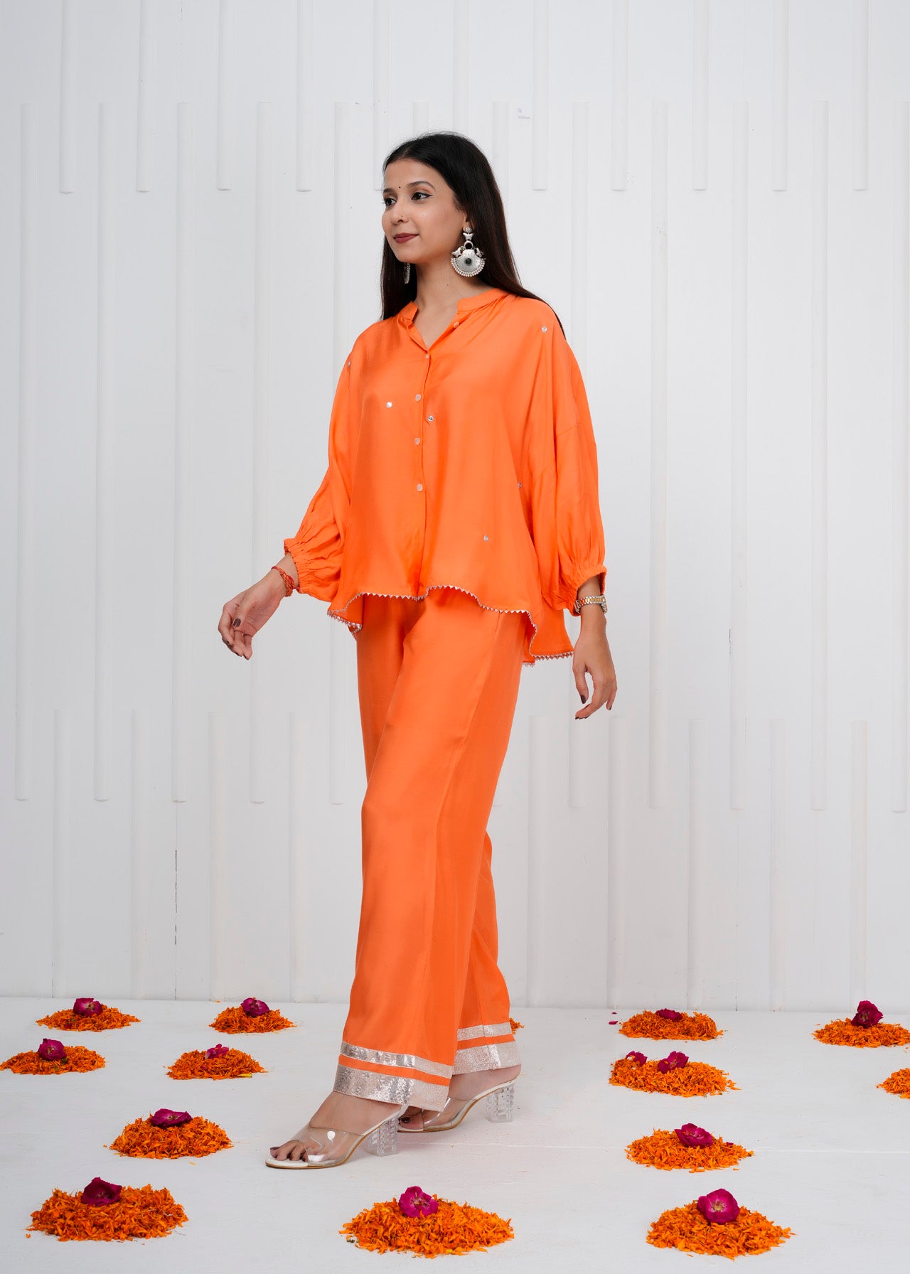 Glow Orange Muslin Co-ord Set