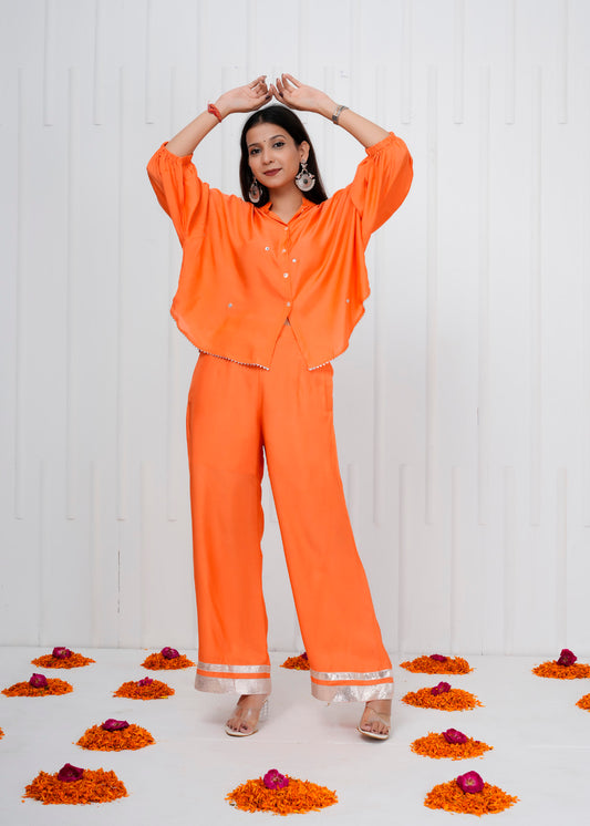 Glow Orange Muslin Co-ord Set