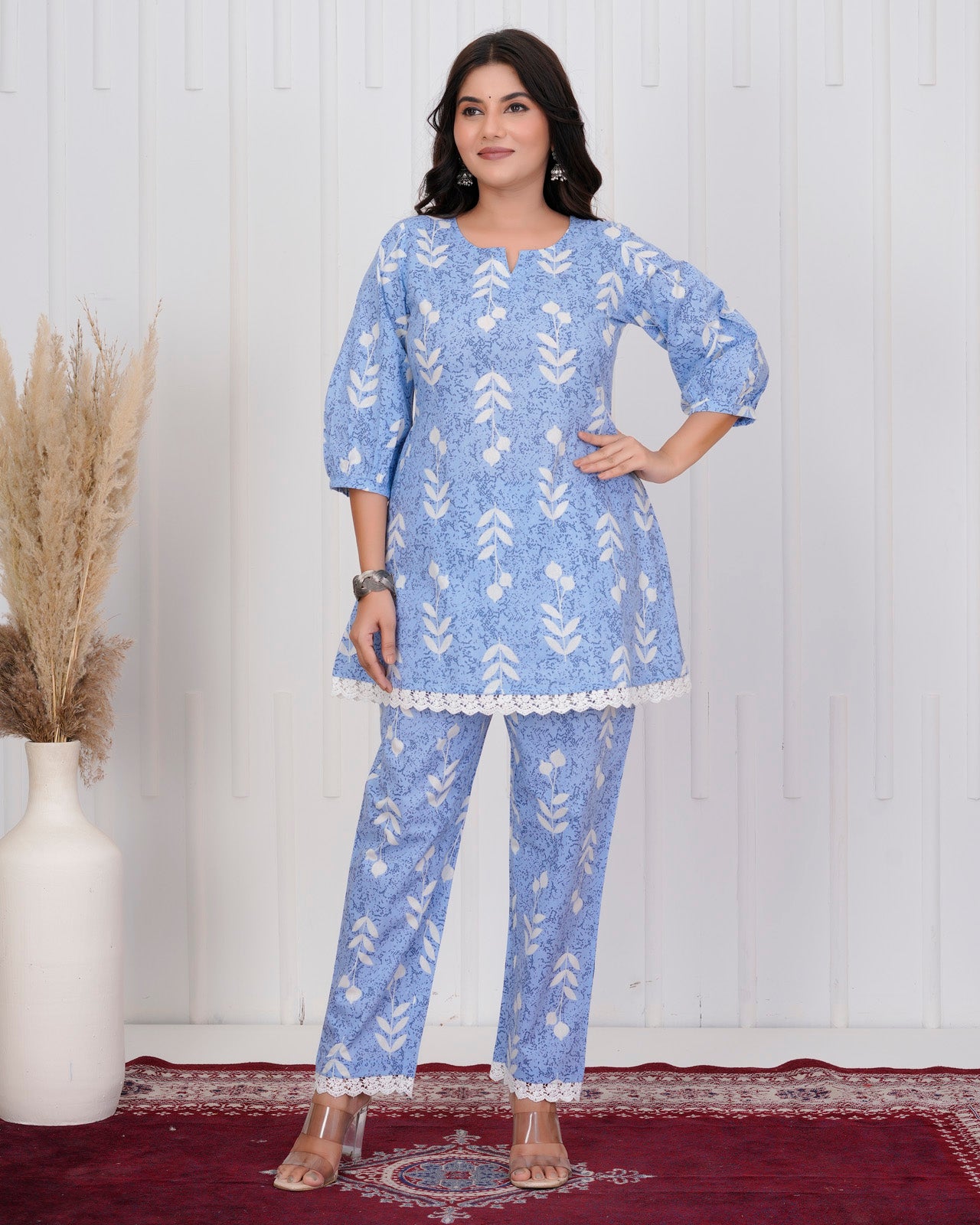 Sky blue Cotton kurta Set