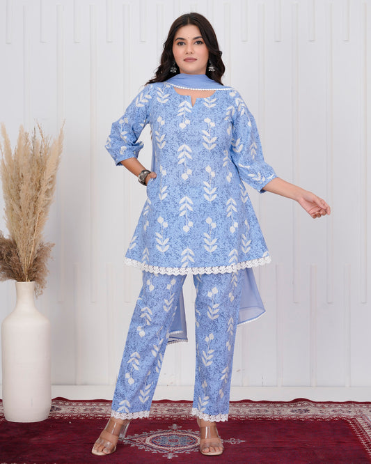 Sky blue Cotton kurta Set