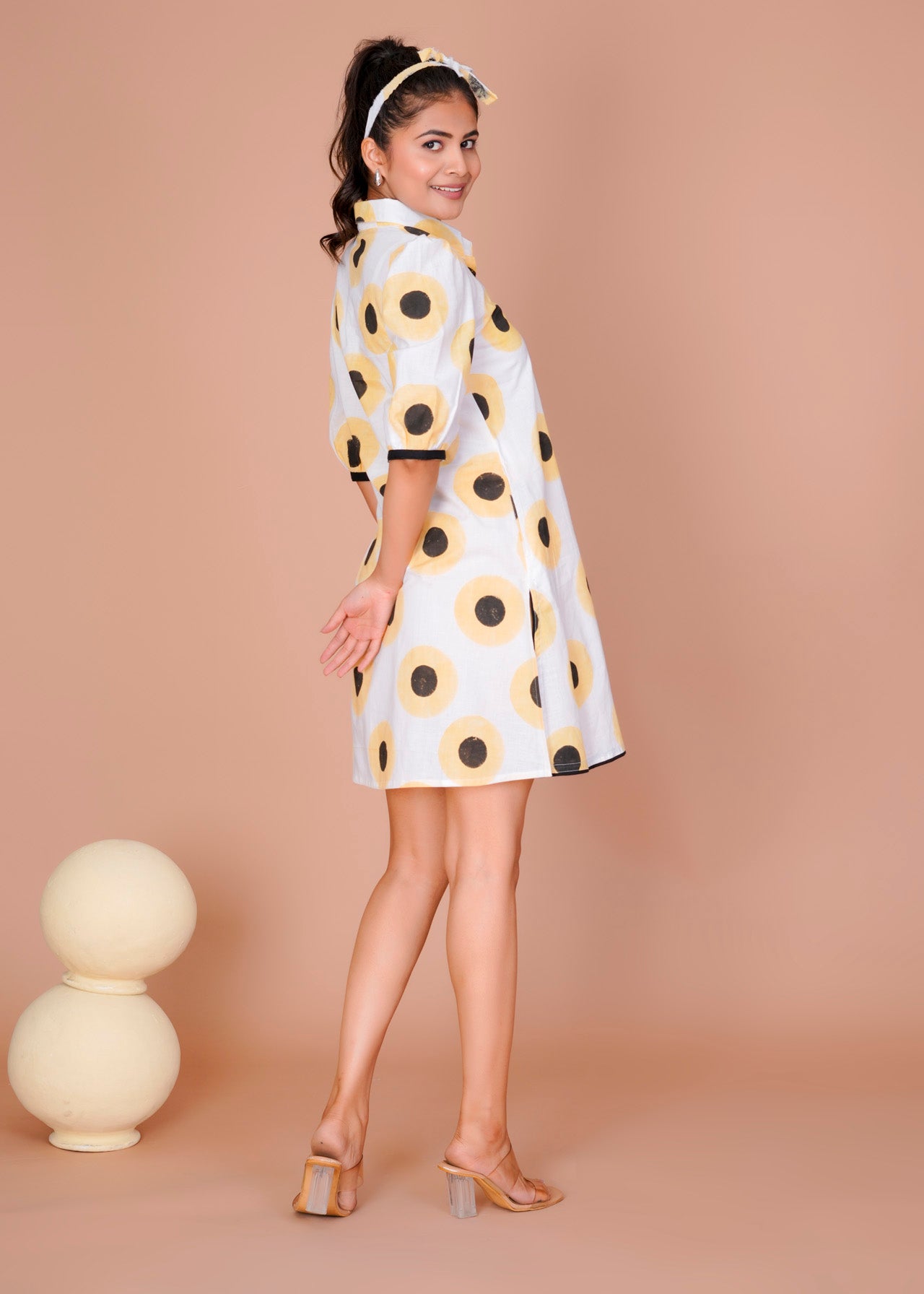 SUNFLOWER POLKA PRINT SHORT DRESS