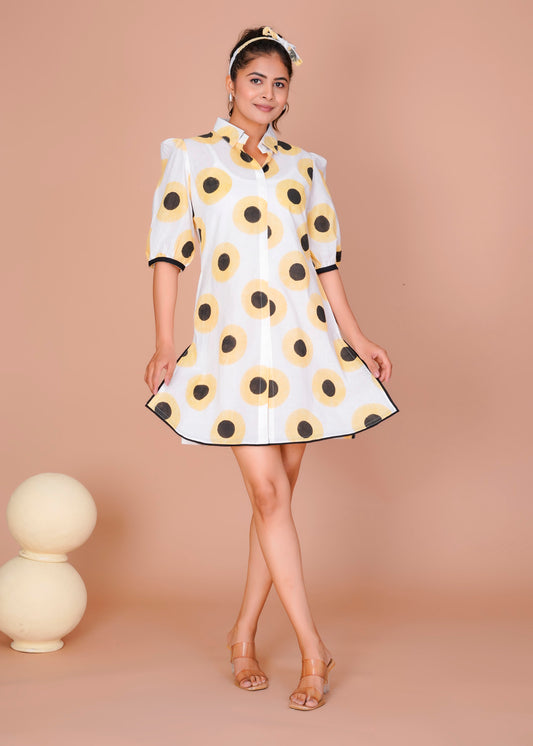 SUNFLOWER POLKA PRINT SHORT DRESS