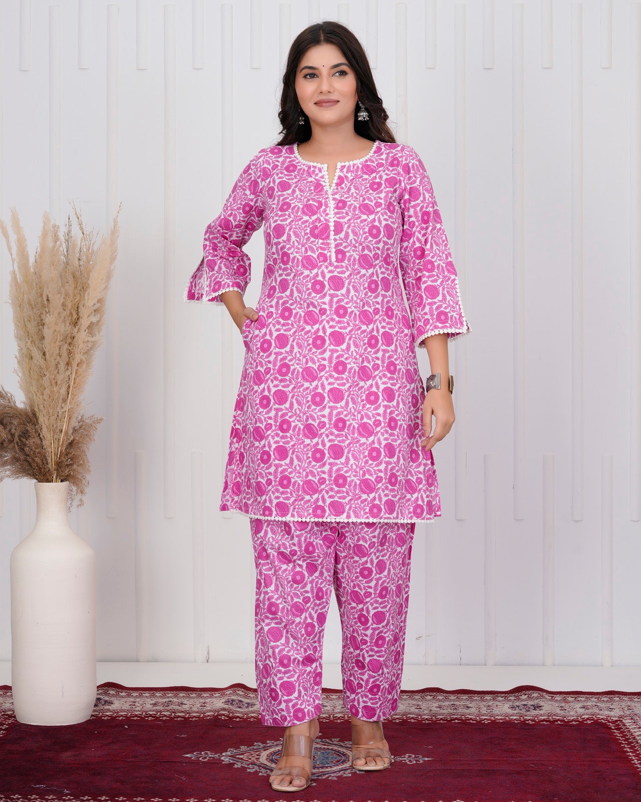Dark Pink Cotton kurta Set