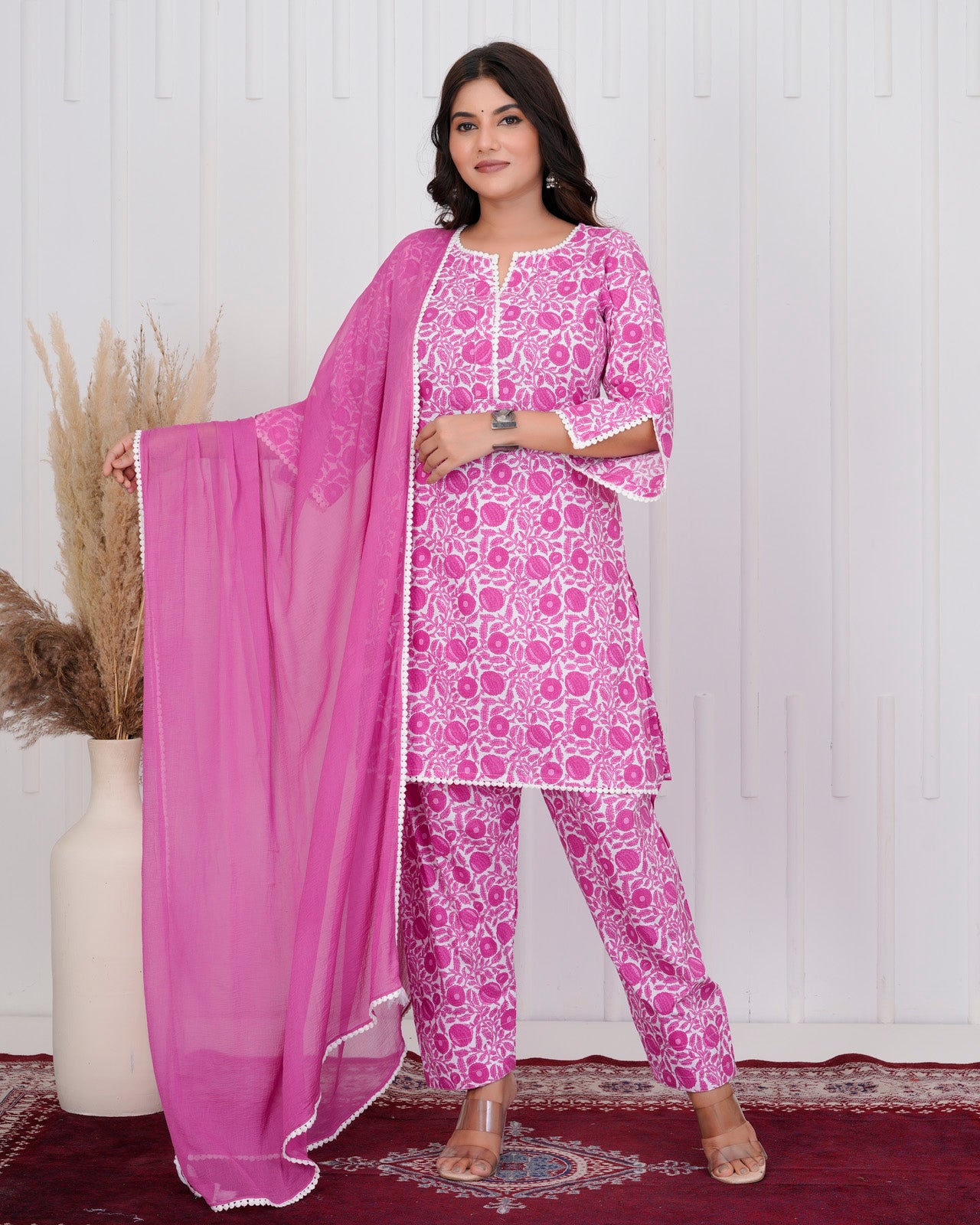 Dark Pink Cotton kurta Set