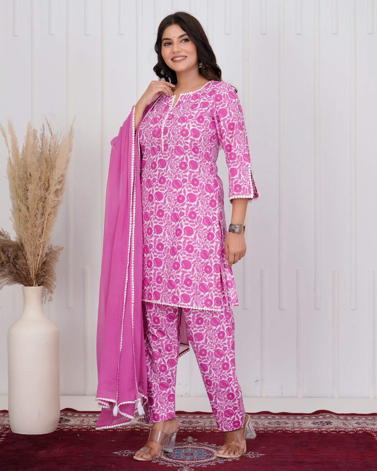 Dark Pink Cotton kurta Set