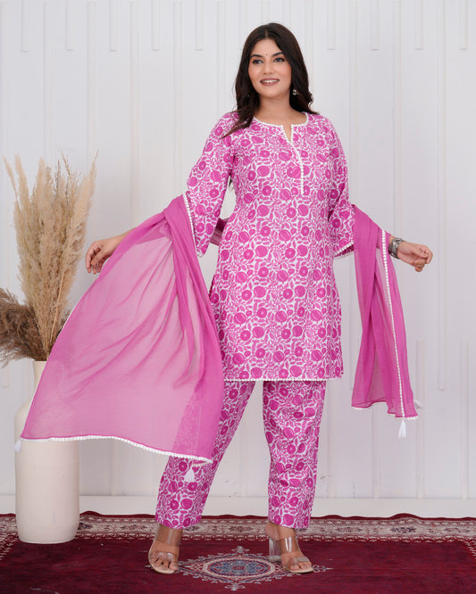 Dark Pink Cotton kurta Set