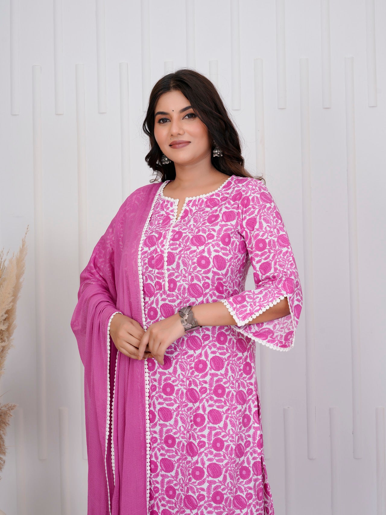 Dark Pink Cotton kurta Set