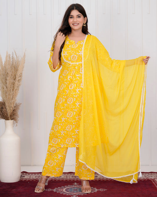 Yellow  Cotton kurta Set