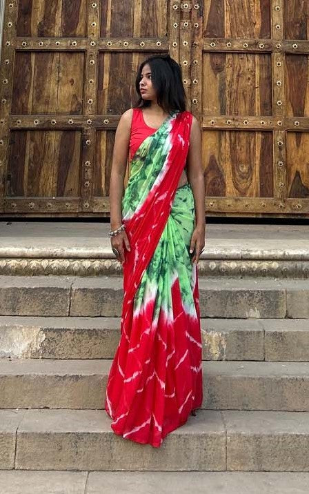 RED chiffon  tie&dye saree