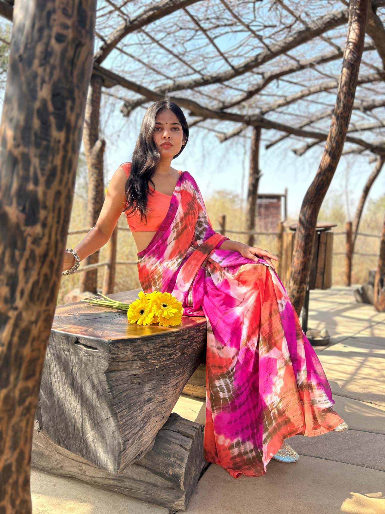 Multicolour tie&dye saree