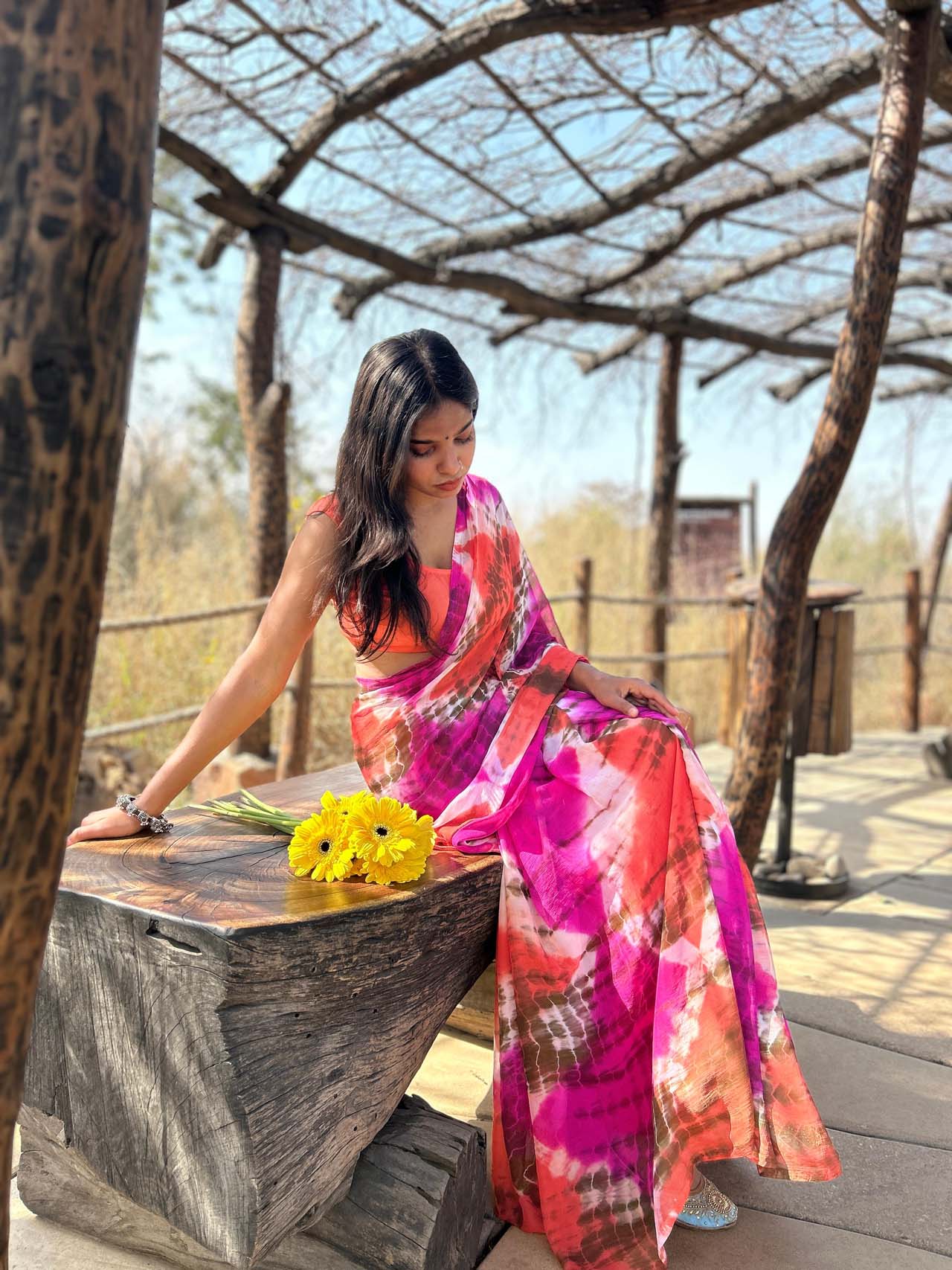Multicolour tie&dye saree