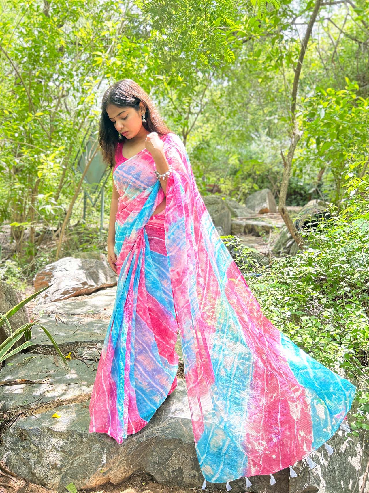 SKY BLUE kota doriya tie&dye saree