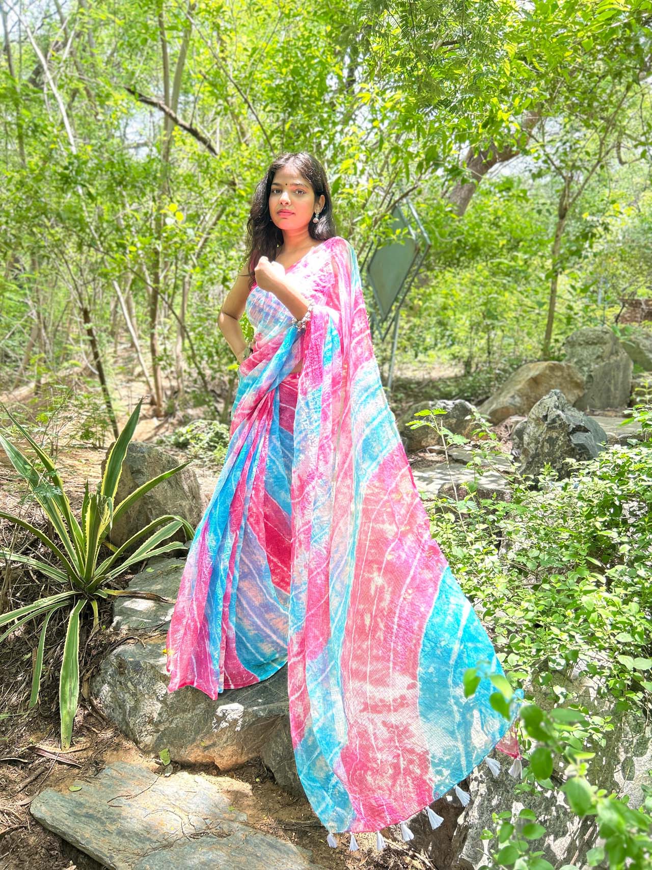 SKY BLUE kota doriya tie&dye saree