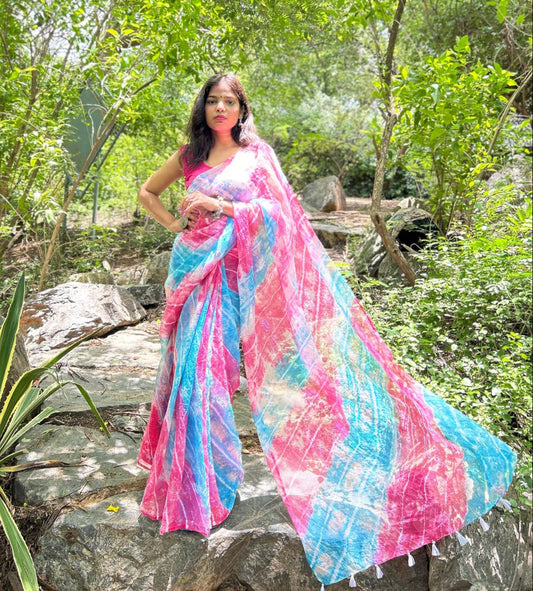 SKY BLUE kota doriya tie&dye saree