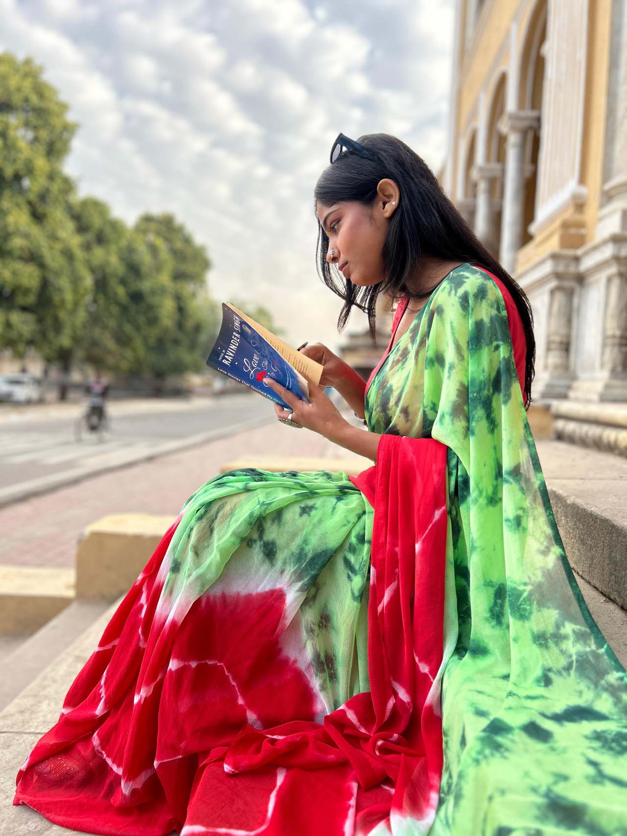 RED chiffon  tie&dye saree